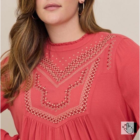 NWT Torrid Coral Crinkle Gauze Boho Relaxed Embroidered Blouse Women’s 3X - Picture 3 of 11
